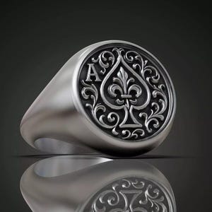 Ace of Spades Signet Ring: 925 Sterling Silver Gothic Poker Jewelry