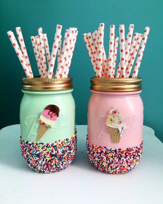 Ice Cream Party Mason Jars Mint and Pink Ice Cream Jars Etsy
