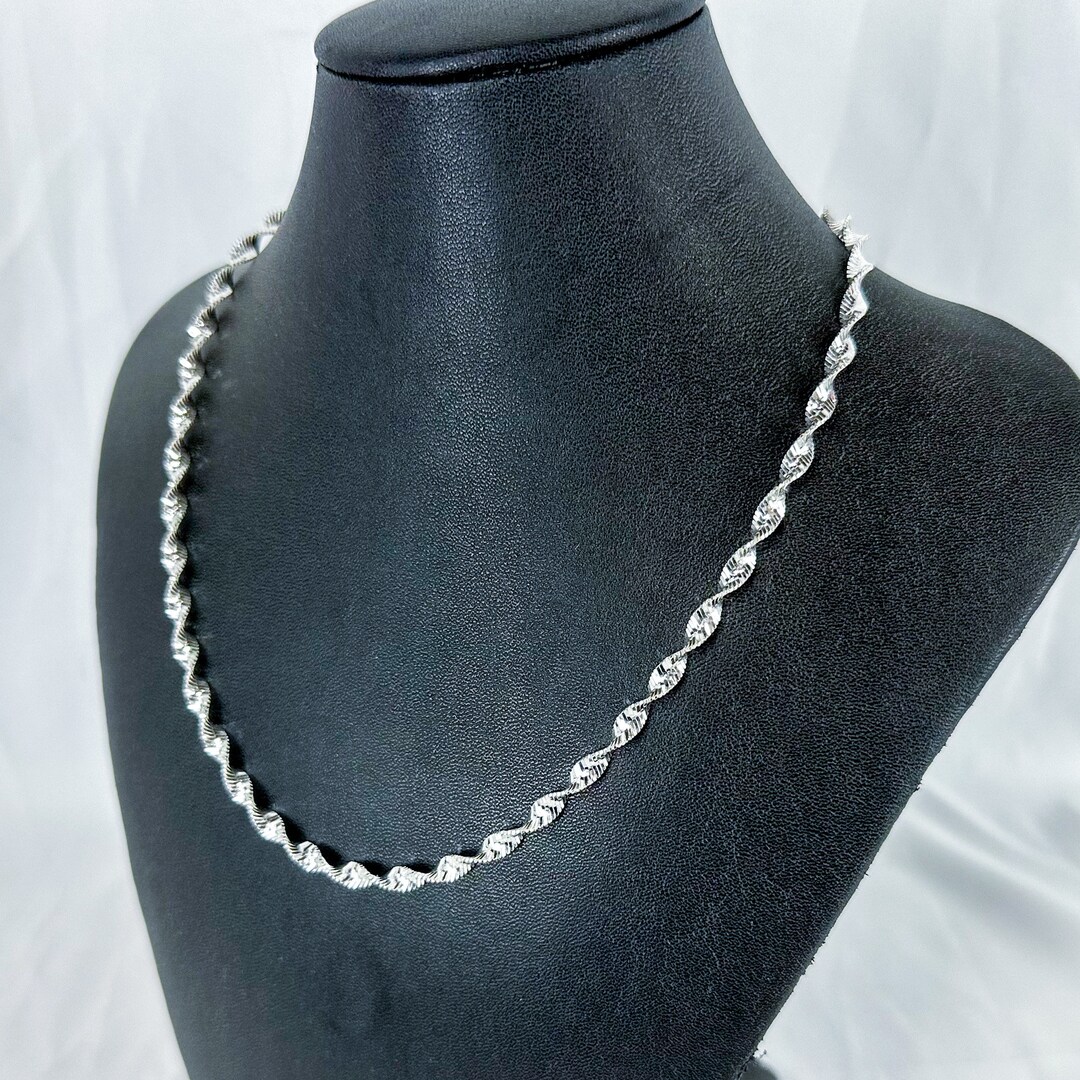 Vintage 18 Inch Sterling Silver Twisted Herringbone Chain Necklace - Etsy