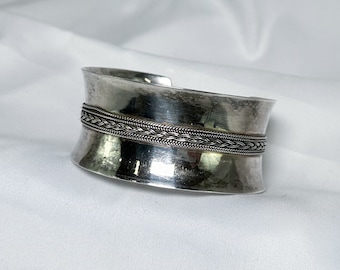 Bracelet, Sterling Silver, Cuff with Braided Accent