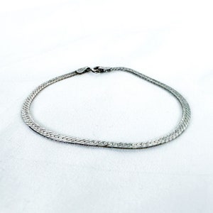 Vintage Sterling Silver Herringbone Chain Bracelet, 7 inches