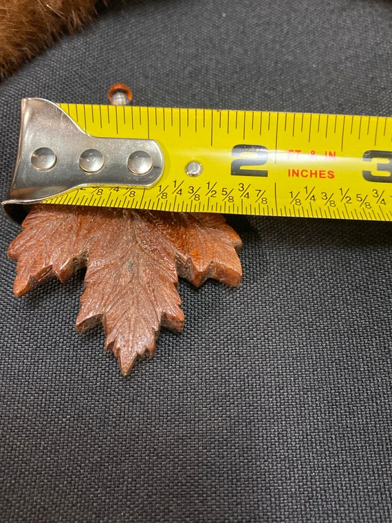 Vintage Brooch, Carved Wood Leaf and Sterling Sil… - image 6