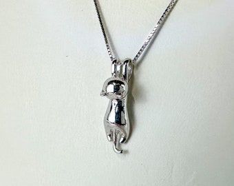 Vintage Sterling Silver Adjustable Length Hanging Cat Pendant Necklace