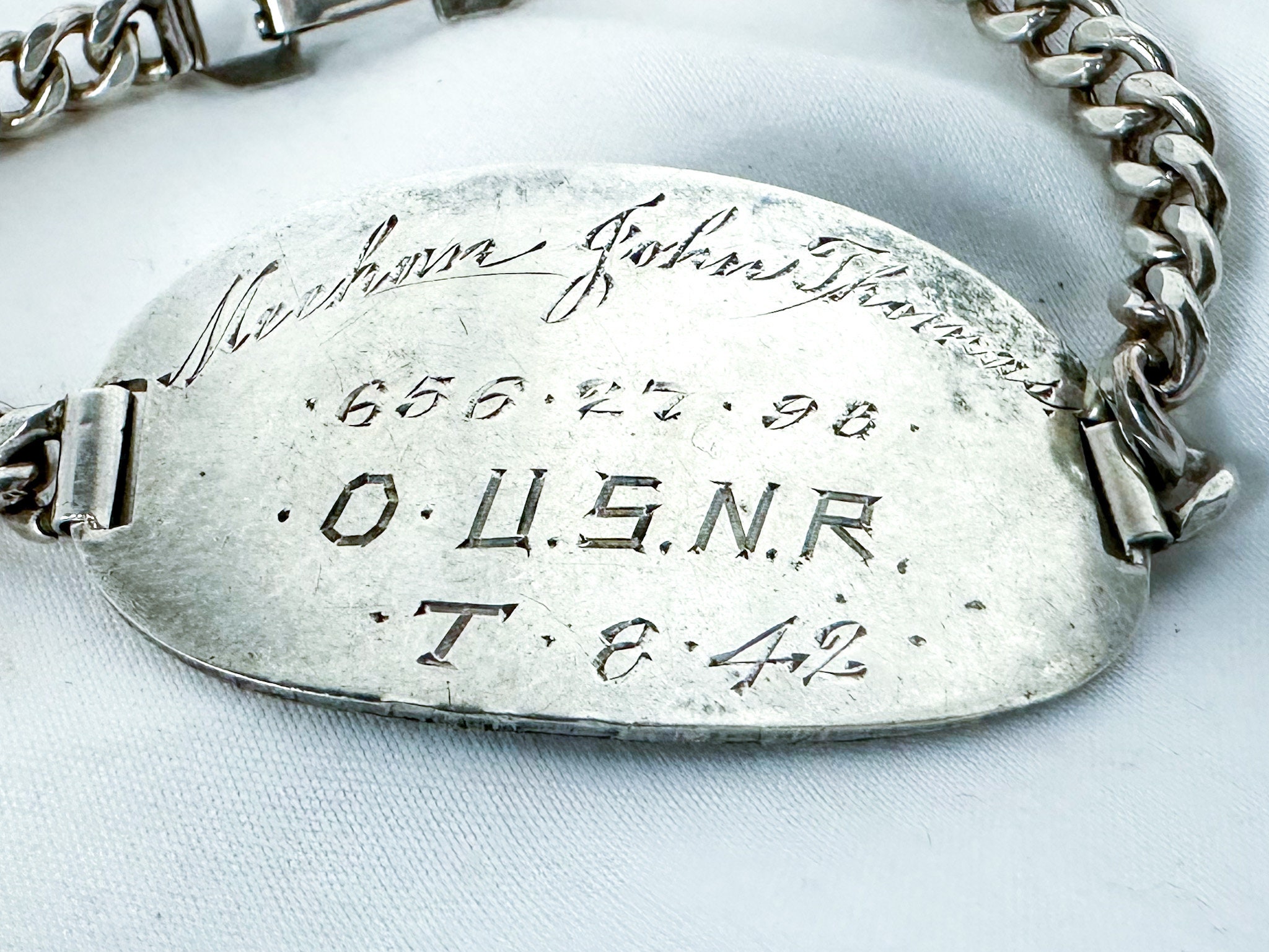 Vintage USNR O Sterling Silver ID Bracelet, 1940s - Etsy Vintage USNR O Sterling Silver ID Bracelet, 1940s - Etsy