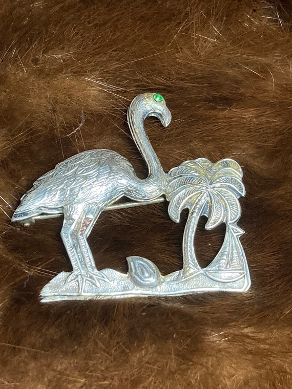 Vintage Sterling Silver Flamingo Brooch