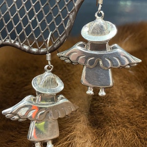 Vintage Sterling Silver Dangling Angel Earrings