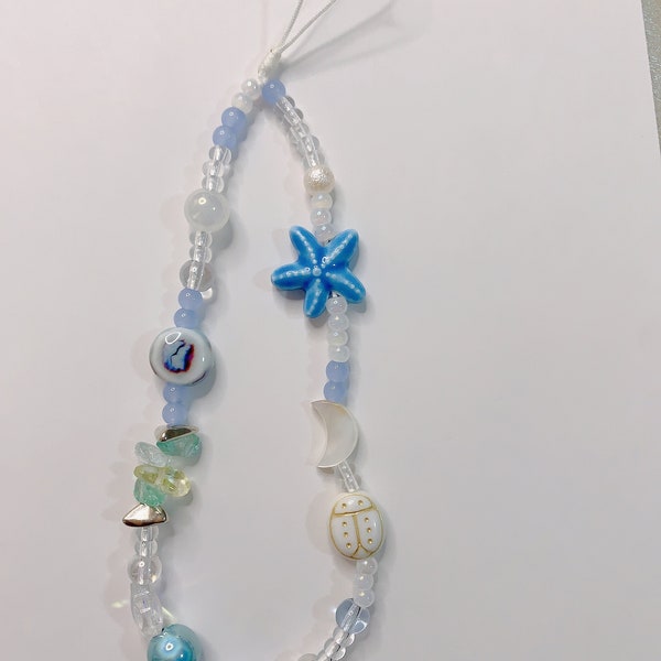 Seashell charm, Blue Ocean Fantasy Phone Charm，Phone Chain, key chain, Ocean, Gift, Star Fish Phone Charm, Ocean-inspired Phone Charm