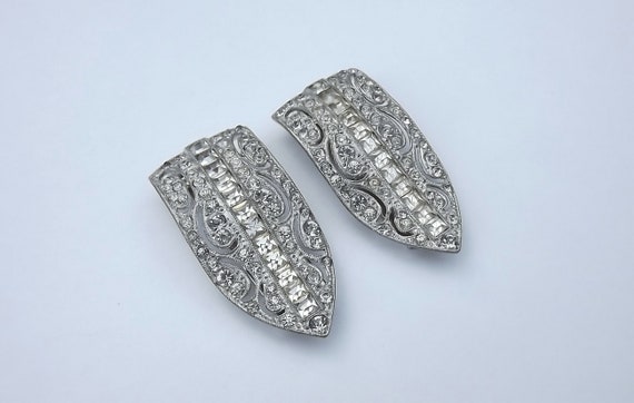 Art Deco Dress Clips Invisible Set Emerald Cut & P