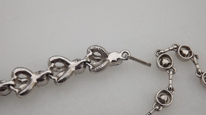 HOLLYCRAFT Necklace Light Sapphire Blue AB Rhinestones Heart Shaped Links 1957 Jewelry