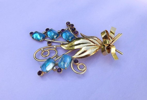 1930's Poured Gripoix Glass & Rhinestone Flower Sp