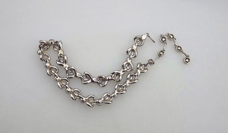 HOLLYCRAFT Necklace Light Sapphire Blue AB Rhinestones Heart Shaped Links 1957 Jewelry