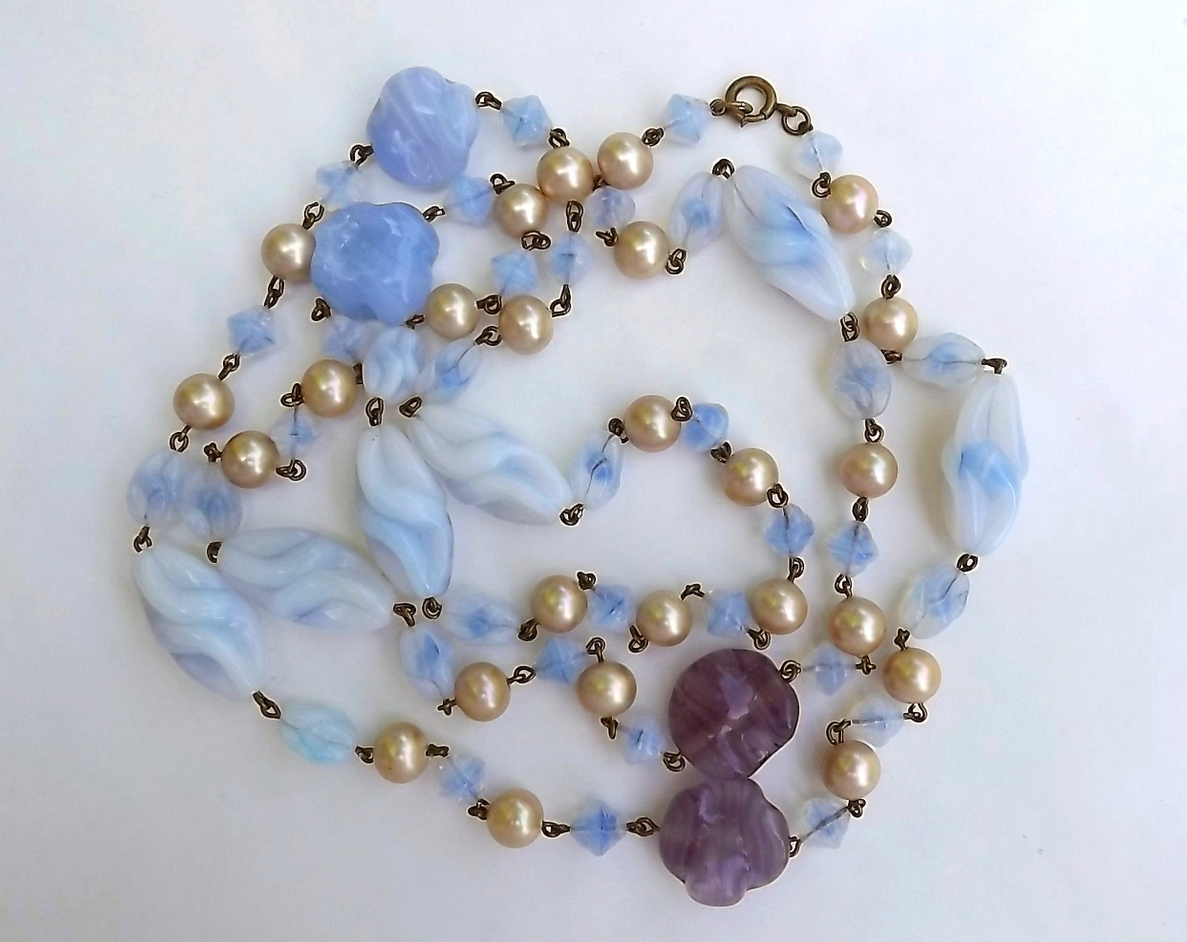 Blue Opal Poured Glass Beads Sautoir 