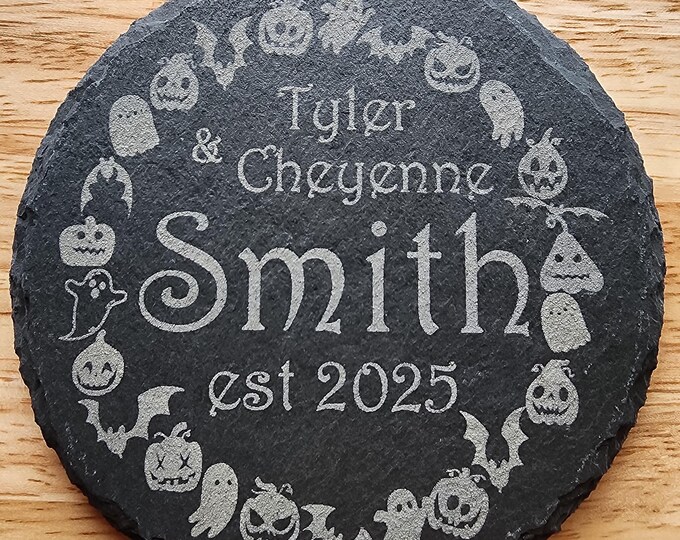 Personalized Wedding Gift-Halloween Theme-Custom Wedding Favor-Slate Coasters