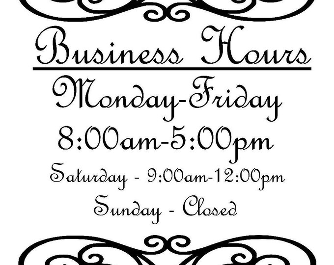 Custom Business Hours Front Door Vinyl Decal