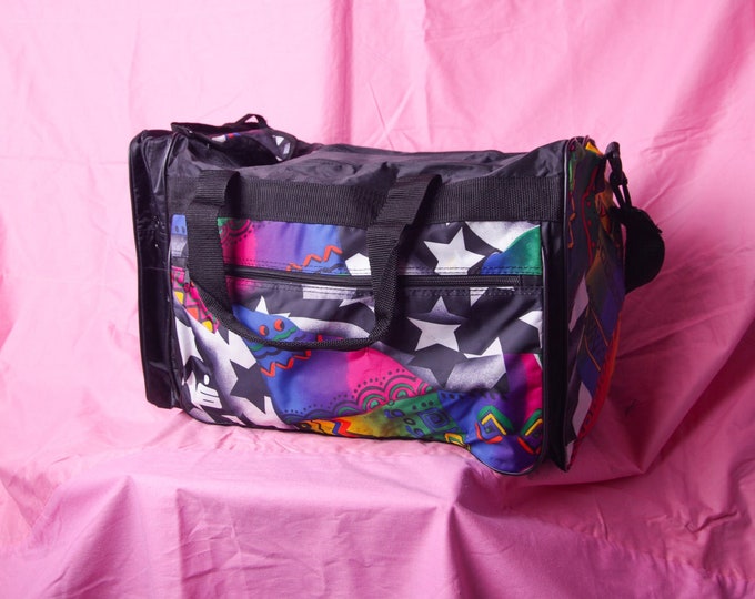 90s Vintage Travel Bag Black Retro Colorful Pattern Bag Etsy