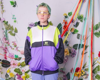 90s vintage jacket, frank shorter jacket, colorblock purple jacket, vintage windbreaker, men women jacket, sports track jacket, sportswear