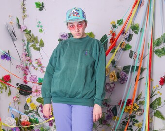 90s vintage sweatshirt, green retro sweatshirt, vintage cotton pullover, vintage sportswear activewear, basic sweatshirt size M