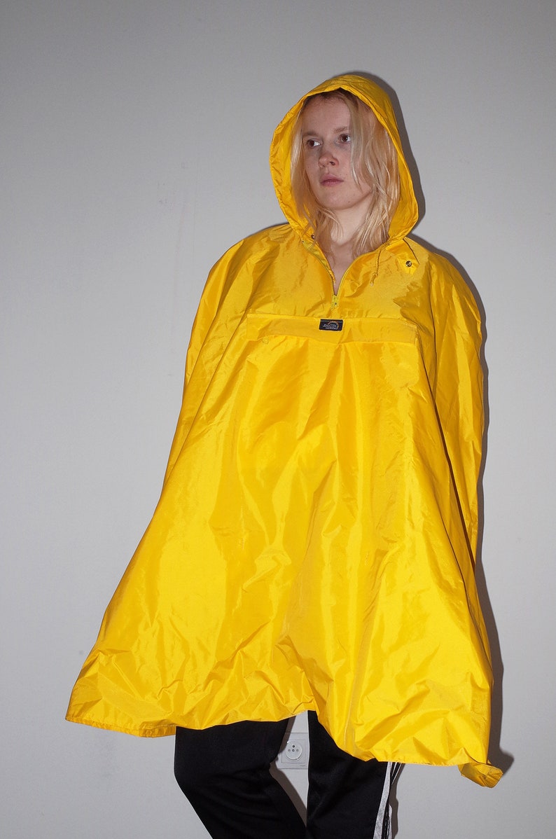 Yellow poncho JEANTEX vintage retro rain coat hooded | Etsy