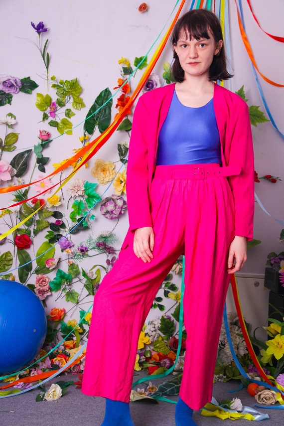 80s wide leg pants, pleated hot pink fuchsia pants