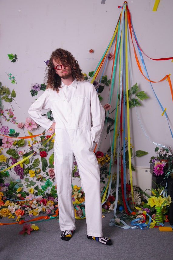 vintage boiler suit, white french workwear, vintag