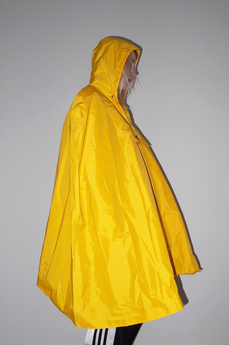 Yellow poncho JEANTEX vintage retro rain coat hooded | Etsy