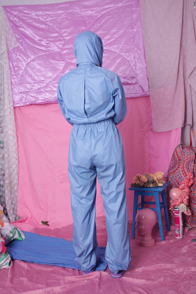 pantsuit 80s vintage jumpsuit retro 90s vintage coveralls sailing sports hooded overall pastel baby blue playsuit worker outfit