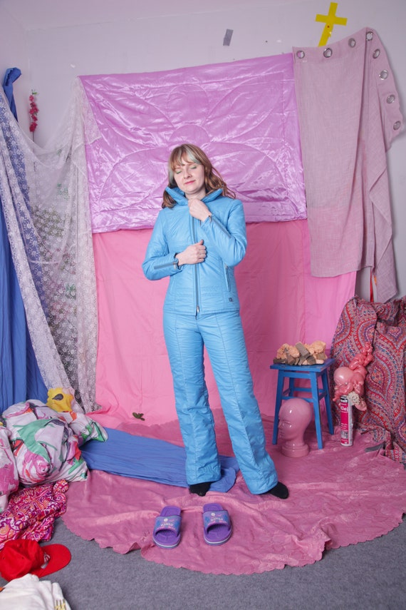 80s vintage ski suit, helly hansen two piece blue