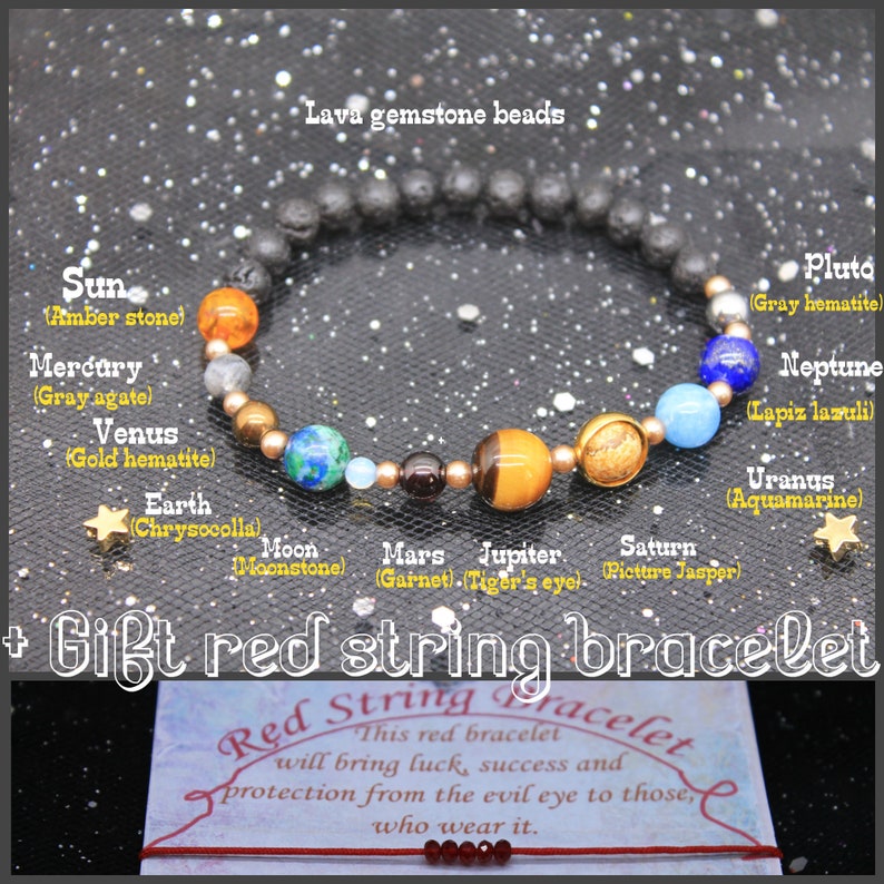 Solar System Bracelet Sci Fi Space Jewelry Outer Galaxy Milky Way Cosmic Nebula Astronomy Stone Bead 8 9 Planets Universe Guardian Star Nine