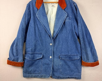 Blazer vaquero vintage de Cambridge Dry Goods con cuello de ante, forrado y botón Liberty Coin, talla L