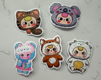 Labubu Inspired Stickers: 10 Random Vinyl Animal Costume Decals (Water Resistant)