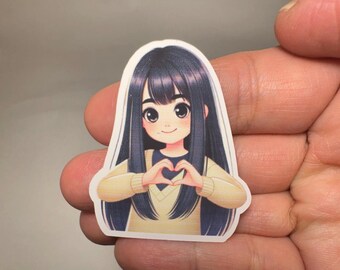 Thank You Sticker: Manga Girl with Heart Hands
