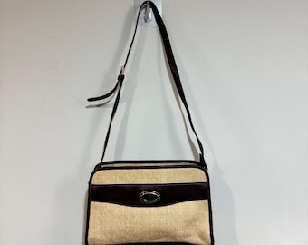 Etienne Aigner Vintage Straw Leather Crossbody Bag Brown Beige Woven Purse