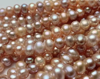 Genuine Natural Champagne Potato Freshwater Pearls #1292 Hole Size 1.8 mm 6 mm Large Hole Natural Seaweed Color Freshwater Potato Pearls