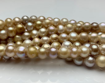 Genuine Natural Champagne Potato Freshwater Pearls #1292 Hole Size 1.8 mm 6 mm Large Hole Natural Seaweed Color Freshwater Potato Pearls