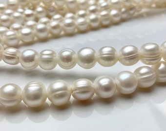 Genuine Natural Champagne Potato Freshwater Pearls #1292 Hole Size 1.8 mm 6 mm Large Hole Natural Seaweed Color Freshwater Potato Pearls
