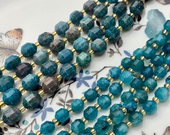 6X5MM Blue Apatite Gemstone Faceted Cylinder Wheel Tube Loose Beads S4
