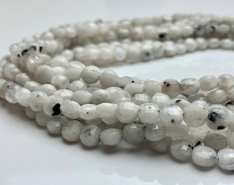 Natural White Rainbow Moonstone Plain Smooth Heishi  Disc Faceted Wheel  Gemstone Beads 13  Inch Strand  5mm