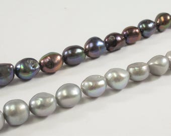 8-9 x 10-11mm Large Hole Peacock Freshwater Pearl Nugget Beads 2mm Hole #332