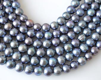 5 strands 15/" 8-10×6-7mm deep green baroque freswater pearl wholesale beads