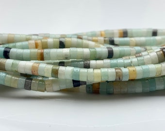 NATURAL GEMSTONE PERUVIAN BLUE OPAL 6MM SQUARE HEISHI BEADS NECKLACE 16.5" NATURAL GEMSTONE PERUVIAN BLUE OPAL 6MM SQUARE HEISHI BEADS NECKLACE 16.5"