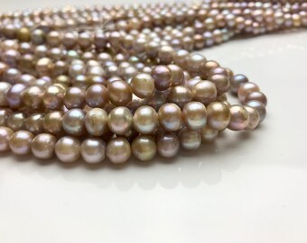 Genuine Natural Champagne Potato Freshwater Pearls #1292 Hole Size 1.8 mm 6 mm Large Hole Natural Seaweed Color Freshwater Potato Pearls