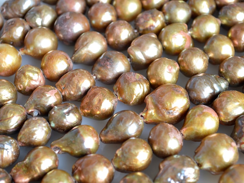 11-12x15-16mm approx Large Hole Graguated Freshwater Baroque Pearl Beads Natural Shape Golden Brownish Color #755