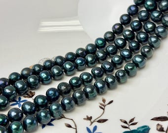 9-9.5 mm Ultra Dark Sacramento Green Color Potato Freshwater Pearl Beads Genuine Freshwater Pearl 48 Beads #P3815