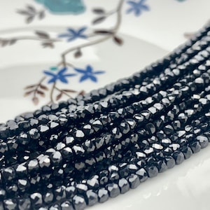 2-2.5mm 4mm Micro Faceted Cube Dice Square Shape Black Spinel Beads Genuine Diamond Cut Sparkle Black Tiny Gemstone Beads 15.5 Inches #3546