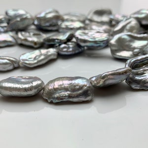 14x22 mm AA Silver Gray Color Biwa Stick Freshwater Pearls Beads Genuine Natural Large Size Biwa Pearls Irregular Shape Large Pearls  #1616