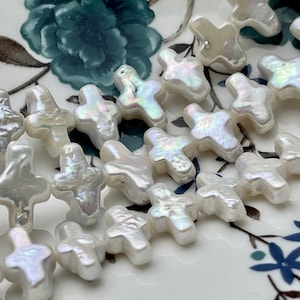 One Piece 10x15-16mm AAAAA Super High Luster Natural White Cross Coin Freshwater Pearl Genuine Top Quality Cross Freshwater Pearl #P1842