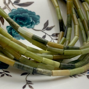 4x13-14 mm Tube Shape Natural Canadian Nephrite Jade Gemstone Beads Genuine Multi Green Jade Gemstones Loose Beads 15.5 Inches Strand #3149