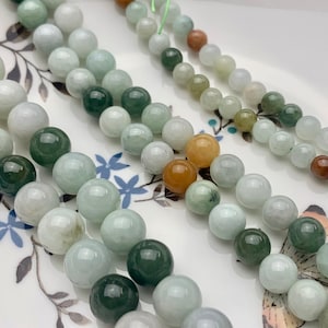 4 mm 6 mm 8 mm 10 mm Perles de jade birman rondes lisses Perles de jade birman de couleur verte naturelle 15,5 pouces brin # 2593