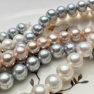 10 mm Half Strand Extra Shiny Large Hole Natural White/Pink OR Gray Round Freshwater Pearl 1.5mm 2.2mm Hole High Luster Genuine Pearls 231 image 10