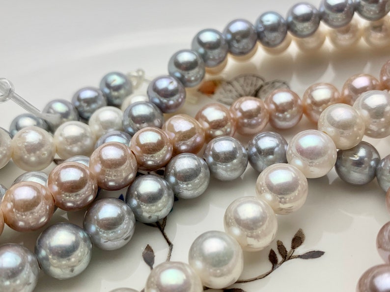 10 mm Half Strand Extra Shiny Large Hole Natural White/Pink OR Gray Round Freshwater Pearl 1.5mm 2.2mm Hole High Luster Genuine Pearls 231 image 10